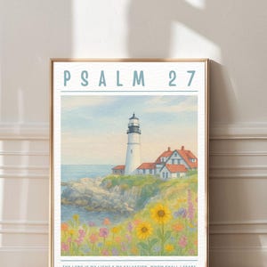 Psalm 27 Christian Wall Art Scripture Poster | Bible Verse Wall Art Printable | Trendy Apartment Decor Landscape Wall Art Christian Prints