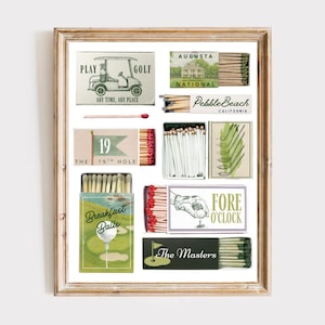 Vintage Golf Matchbook Print | Mens College Dorm Matchbox Art | Mens Golf Wall Art | Vintage Golf Wall Decor | Trendy Aesthetic Print