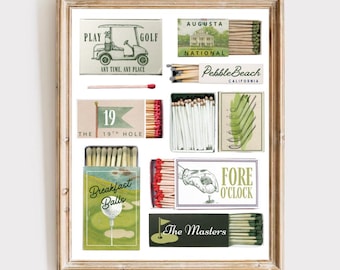 Vintage Golf Matchbook Print | Mens College Dorm Matchbox Art | Mens Golf Wall Art | Vintage Golf Wall Decor | Trendy Aesthetic Print