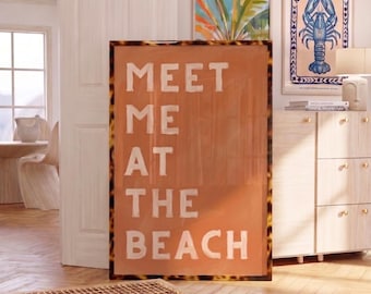 Meet Me At the Beach Print | Terracotta Coastal Typography Wall Decor (24x36)