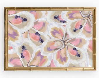 Lámina con diseño de ostra costera: Decoración de pared para el hogar en tonos pastel cálidos, ideal para la playa.