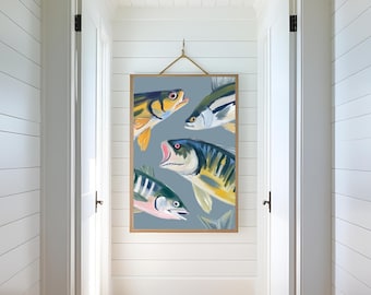 Estampado de peces azules multicolor