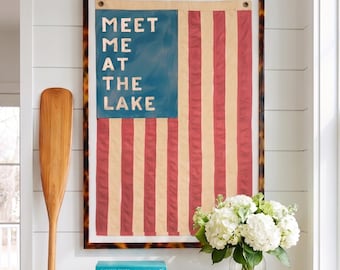 Meet Me at The Lake : Nautical Wall Art Vintage American Flag Print