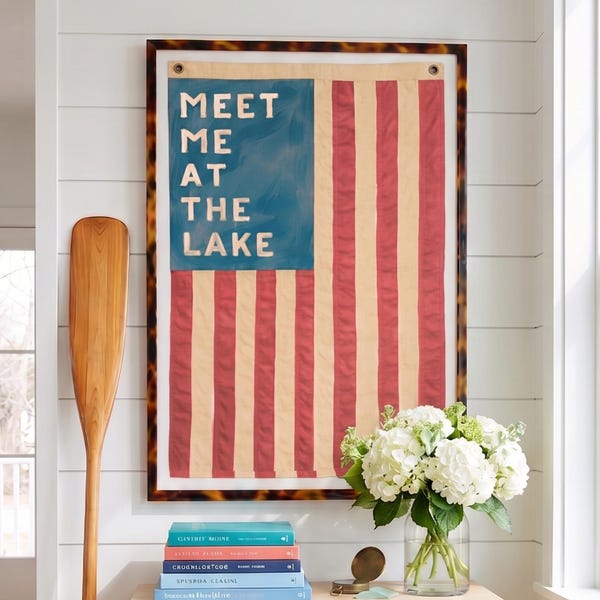 Meet Me at The Lake : Nautical Wall Art Vintage American Flag Print