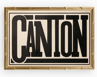 Arte mural de Cantón: Impresión tipográfica negra de 24 x 36 para Ohio, Georgia, Michigan y Baltimore, Maryland