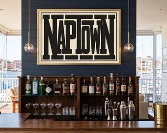 Arte mural grande de Maryland Annapolis de 24 x 36: Impresión Naptown en negro y beige con orgullo naval