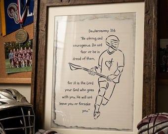 Lámina de jugador de lacrosse, Arte de Deuteronomio 3:16, Decoración para dormitorio (8x10 sin marco)