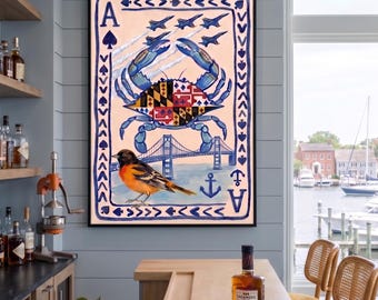 Maryland Crab Oriole Print: Chesapeake Bay Bridge, Blue Angels Watercolor Art (Poster)