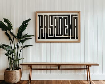 Pasadena Typography Print : California Minimalist Decor Pasadena Wall Art