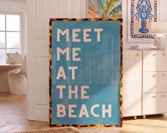 Coastal Typography Print – Teal Blue Beach House Wall Art (24x36 Inch)