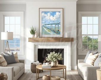 Maqueta de póster de arte mural costero con marco vertical PSD - Photopea y Photoshop (2)