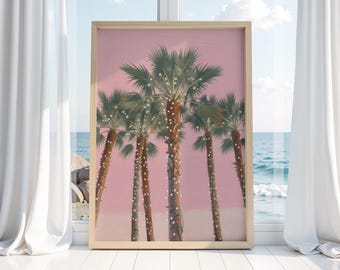 Arte mural de palmera rosa costera Disney Girl Orlando Beach Navidad