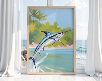 Arte mural costero del Viernes Negro: Impresión de marlín pastel