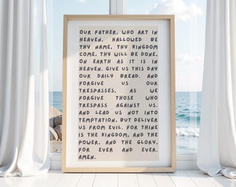 El Padre Nuestro: Arte mural cristiano, decoración de fe para guardería cristiana moderna, impresión de Jesús