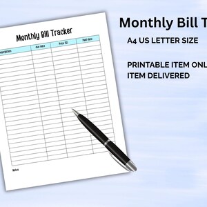 Printable monthly Bill Tracker, Finance tracker, budget bill planner, simple monthly bill tracker, expense tracker for bills, bill organizer