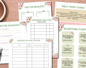 Floral Prayer Board Kit, Christian Printable Journal, Bible Study Tracker (Digital Download)