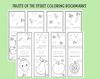 Fruits of the Spirit Coloring Bookmarks, Galatians 5:22-23, Christian Kids Activity (Digital Download)