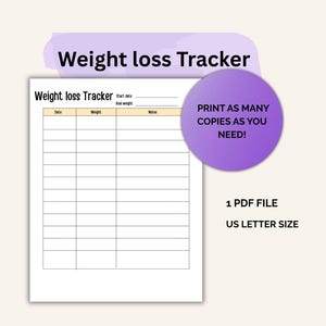 Printable Gewichtsverlust Tracker, US Letter-Größe (PDF)