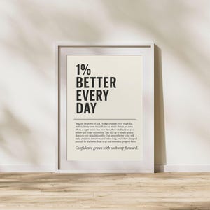 1% Better Every Day Motivational Poster – Daily Progress Wall Art, Minimalist Printable Quote, Inspirational Office Decor, Growth Mindset