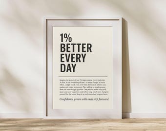 1% Better Every Day Motivational Poster – Daily Progress Wall Art, Minimalist Printable Quote, Inspirational Office Decor, Growth Mindset