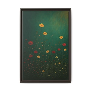 Wildflower Field Framed Wall Art, Vintage Botanical Landscape Sign, Floral Decor, Modern Farmhouse Canvas Art, Field Of Flowers Canvas Print