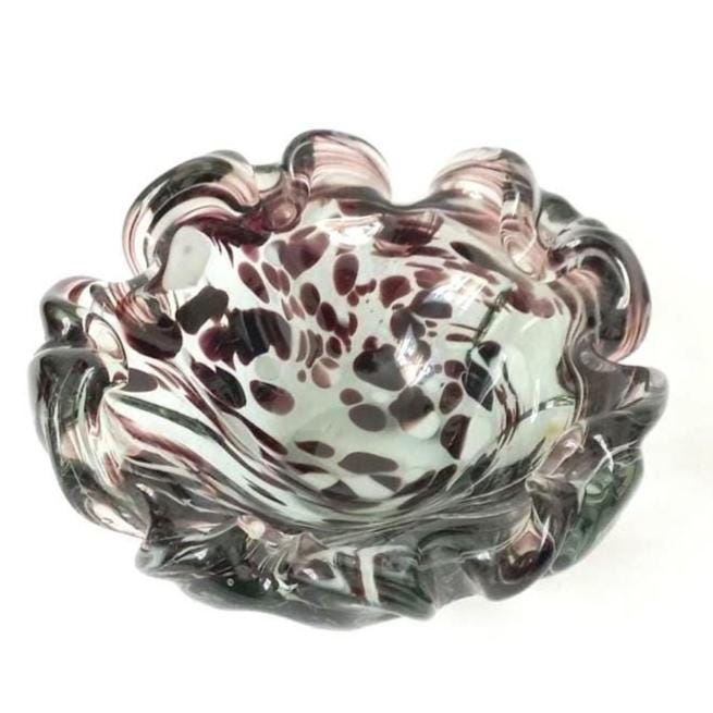 ヴィンテージ ムラーノ アートガラス ボウル – アメジスト＆ホワイト