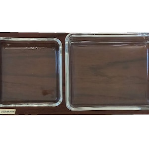 Vintage Danish Teak Tray with Glass Inserts: Mid-Century Modern Organizer