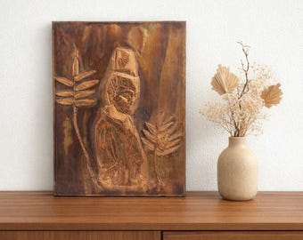 Modern koperreliëf uit het midden van de eeuw – muurkunst 18 x 23 cm