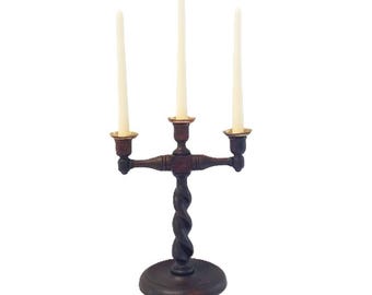 Antieke Engelse eiken gedraaide kandelaar - 34 cm