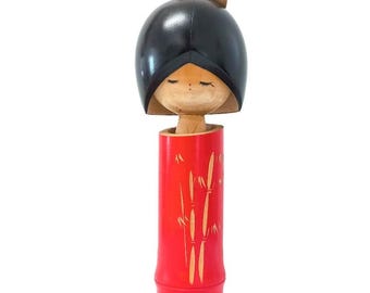 Vintage gesigneerde Kokeshi-pop – 23 cm door Yamagishi Umeyoshi