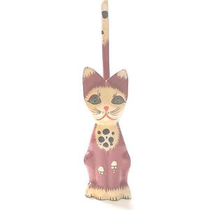 Cat Vintage Handpainted Wooden Cat Figurine Shelf Sitter
