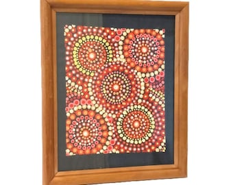 Origineel Aboriginal Dot Painting van Sally Williams – ingelijst kunstwerk: 23 x 28 cm