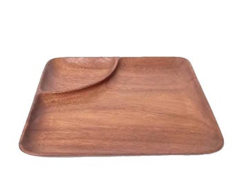 Mid Century Modern Teak Servierplatte - 28 cm quadratisches Serviertablett, Vintage Holzplatte