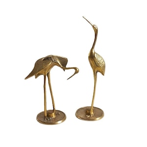 Vintage Brass Crane Heron Sculptures - Mid-Century Bird Pair
