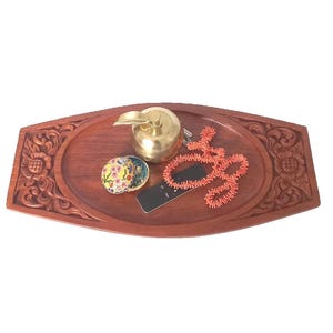 Carved Teak Serving Tray: Vintage Floral Boho Decor, 50x25cm