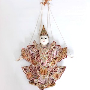 Vintage Burmese Marionette Puppet – Hand Embroidered, Beaded Costume, Collectible Decor