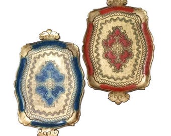 Vintage Florentijns dienblad • Blauw of rood • 34 × 22 cm