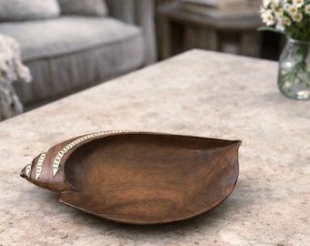 Vintage Solomon Islands Nautilus Shell Inlay Wooden Bowl