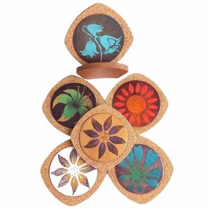 Sottobicchieri in rame smaltato di metà secolo: Flower Power astratto, articoli da bar anni &#39;60