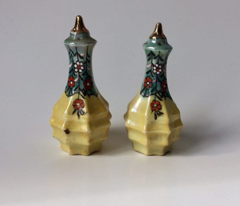 Two Sets Japanese Mid Century Lusterware Salt and Pepper Shakers Collectible Post War Salt and Pepper Japanese Lusterware