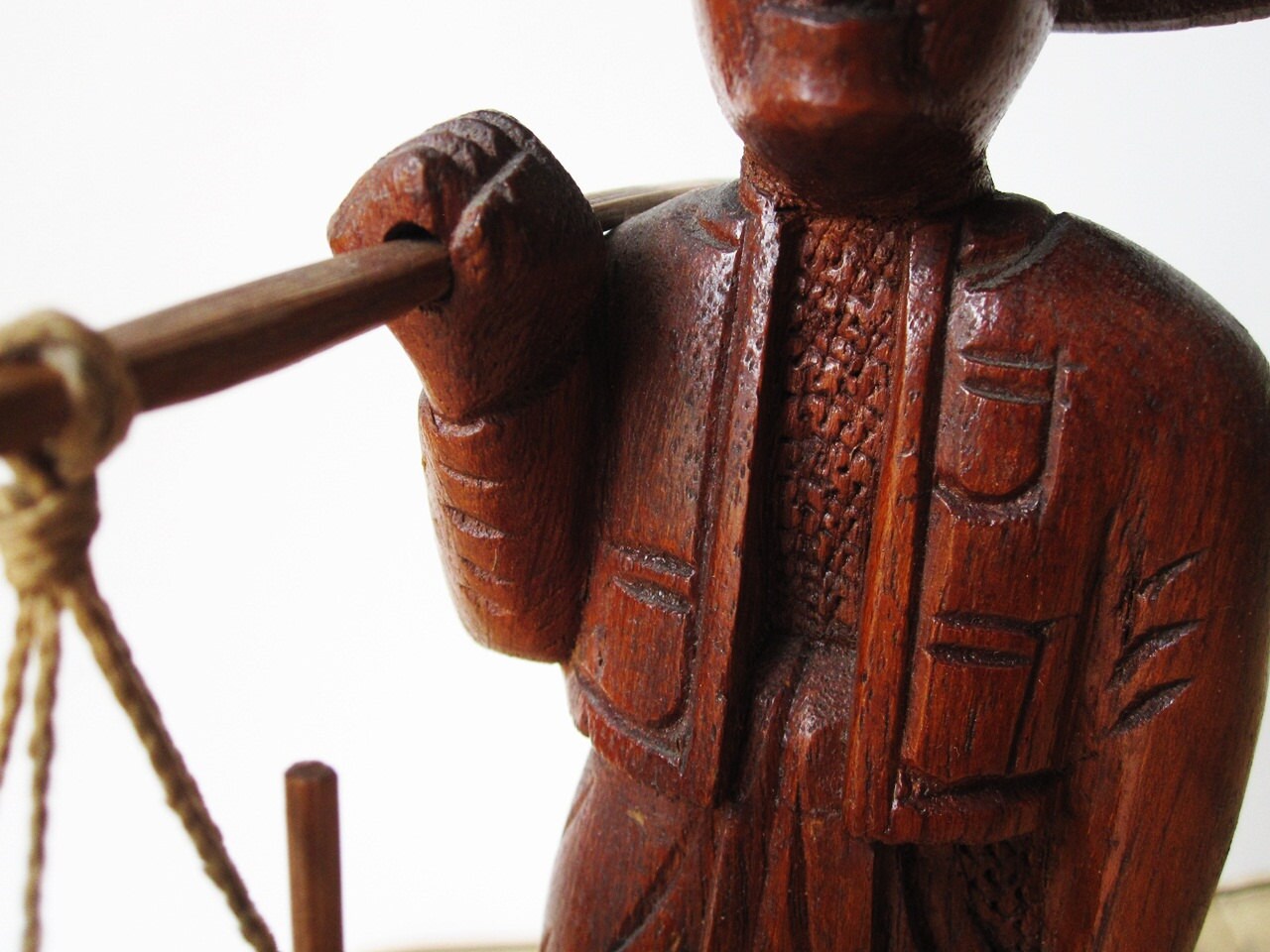 Vintage Carved Wood Asian Figurine Thai Man with Yoke and Etsy