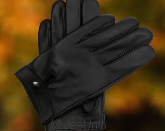 SCHOTT N.Y.C 1980s Men Winter GLOVES & Logo ~ Black Leather