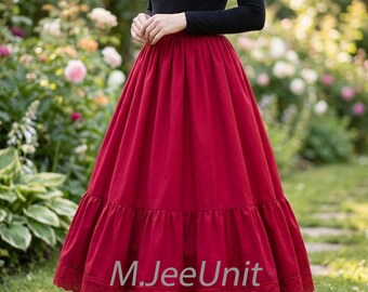 Red Cotton Ruffle Skirt: Pirate Petticoat, Renaissance, Cottage core Fashion