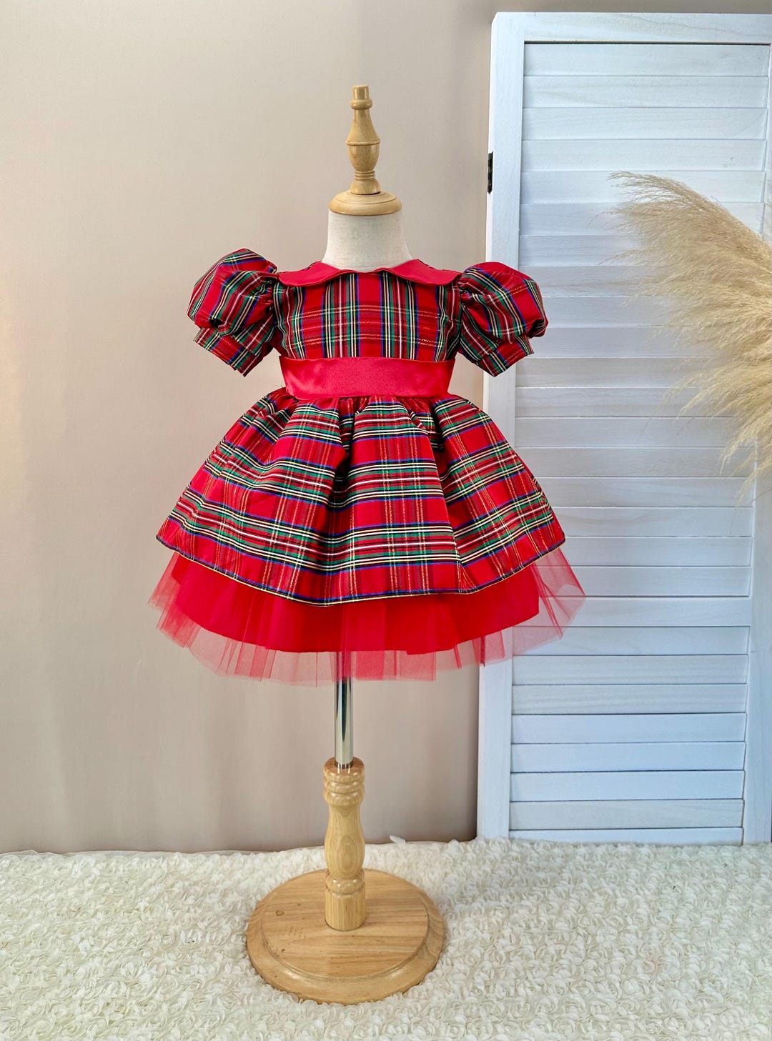 Christmas Holiday Toddler Junior Knee Length Red Puffy Sleeves Dress