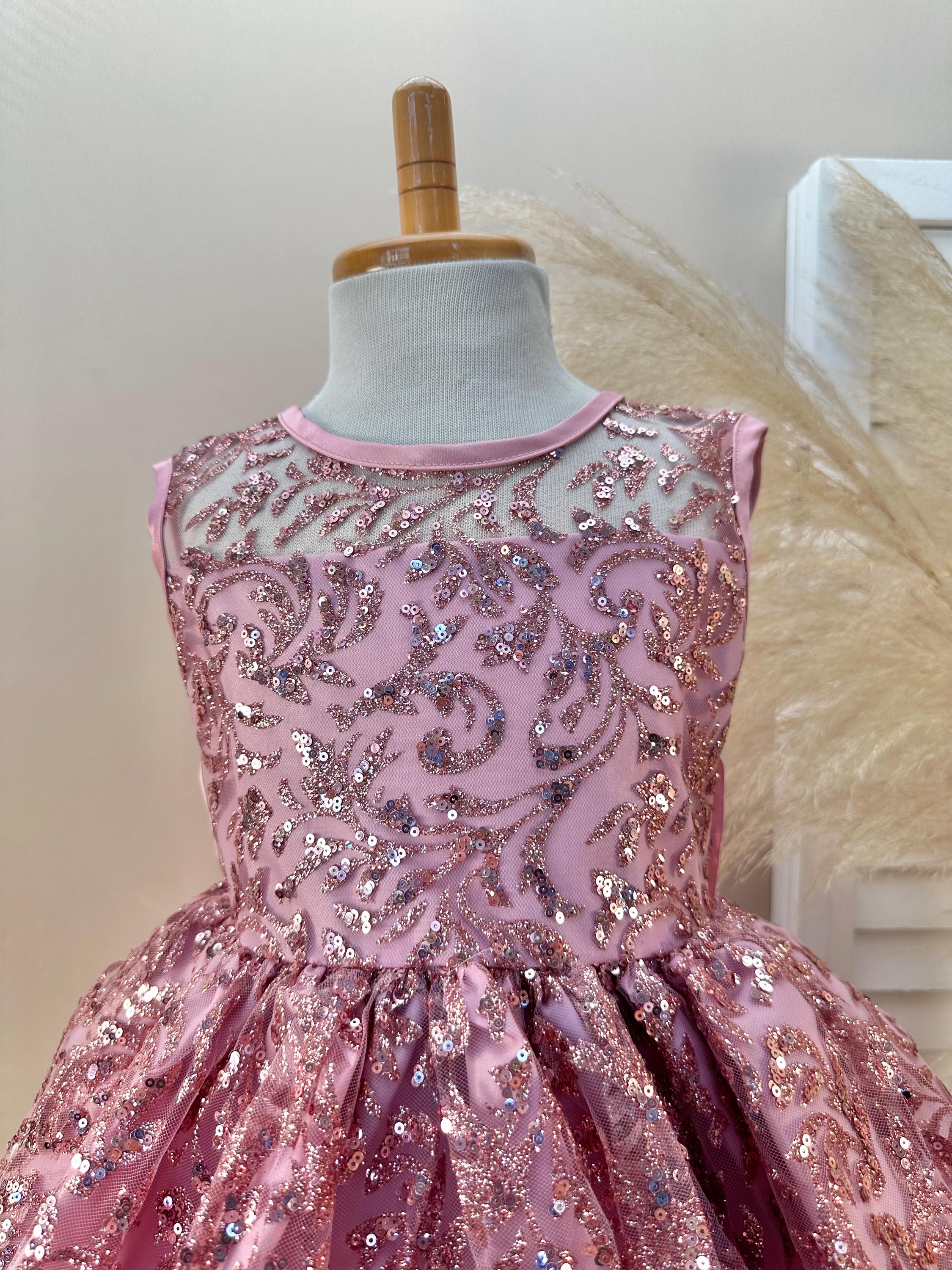 glitter junior dresses Dusty Rose Sparkly V-Back Knee Length Toddler Dress sequin homecoming dress
