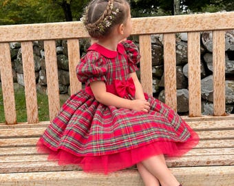 Christmas Holiday Toddler Junior Knee Length Red Puffy Sleeves Dress