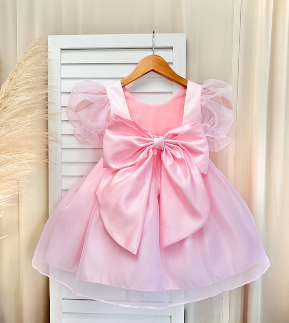 knee length puffy dress Black Baby Puffy Sleeve Pearls Knee Length Birthday Girl Dress J024 DreamyVow
