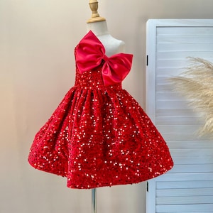 strapless open back dress Abel & Lula Ruby Red Sequin Puff Sleeve Dress 5529 16 / Ruby Red