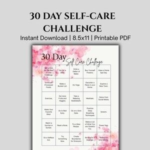 30 Day Self Care Challenge Printable | Daily Self Care Tracker | Mental Health Wellness Planner | Instant Download 8.5x11 PDF