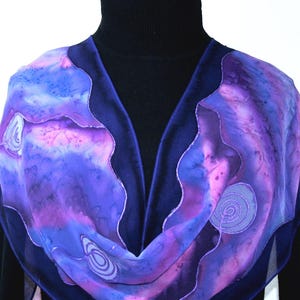 Hand Painted Silk Scarf: Purple Waters, Lavender Blue Shawl, Silk Scarves Colorado